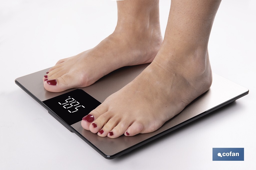 Báscula de baño digital | Plataforma de vidrio templado con pantalla LED | Medición precisa | Color: piedra - Cofan