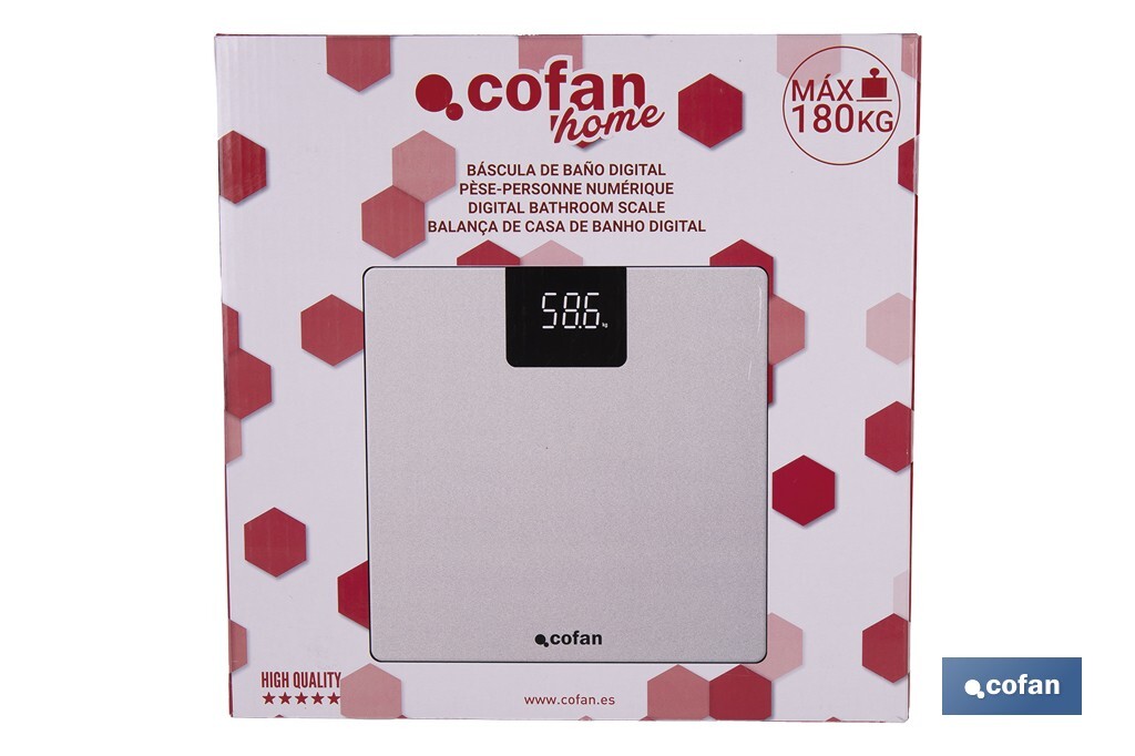 Báscula de baño digital | Plataforma de vidrio templado con pantalla LED | Medición precisa | Color: piedra - Cofan