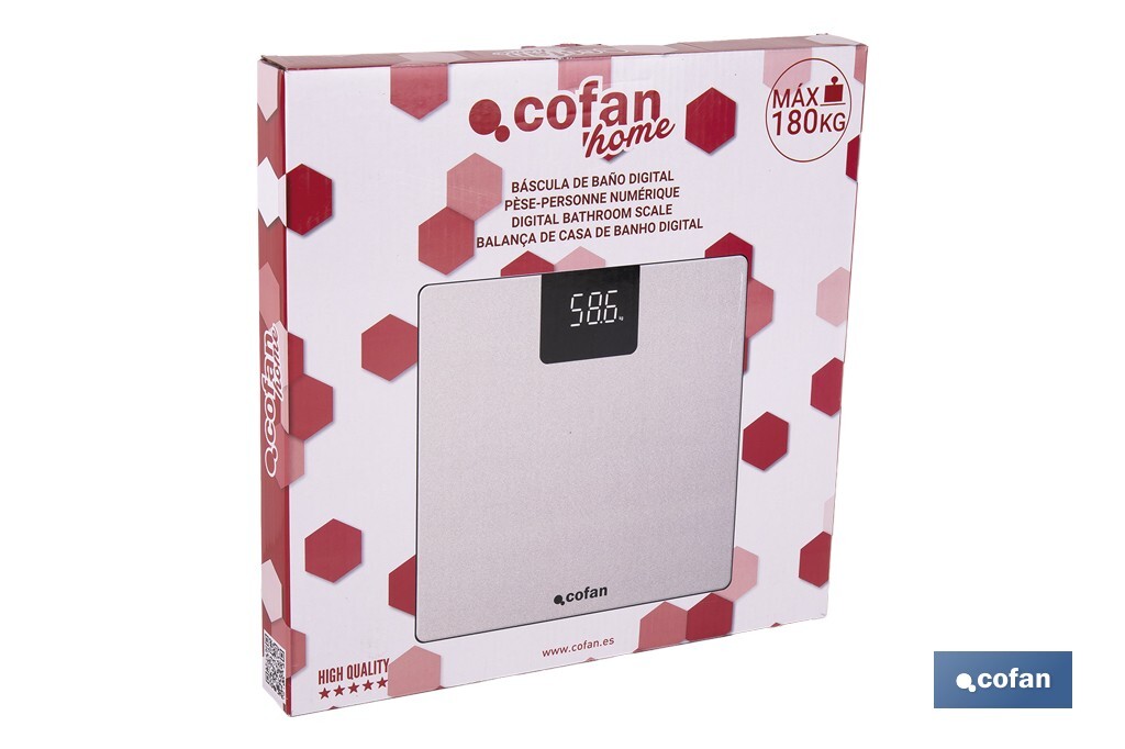 Báscula de baño digital | Plataforma de vidrio templado con pantalla LED | Medición precisa | Color: piedra - Cofan