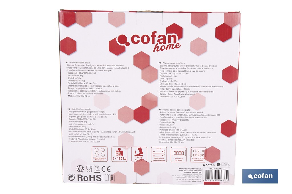Báscula de baño digital | Plataforma de vidrio templado con pantalla LED | Medición precisa | Color: piedra - Cofan