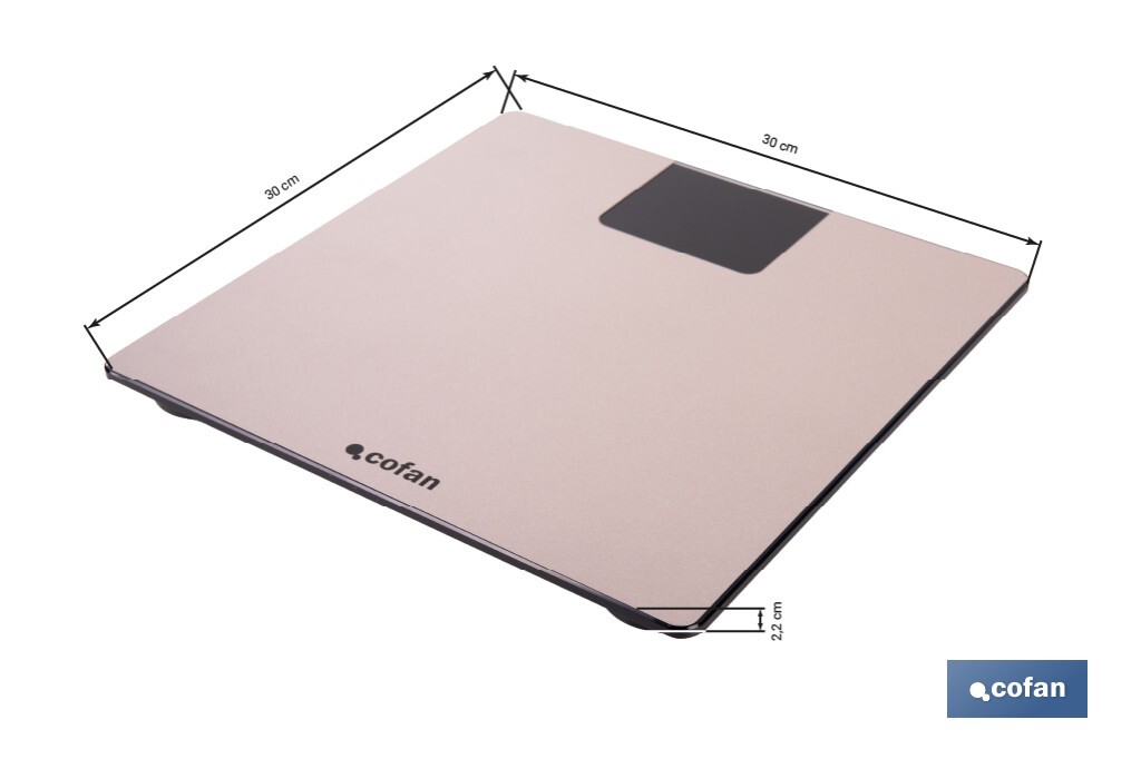 Báscula de baño digital | Plataforma de vidrio templado con pantalla LED | Medición precisa | Color: piedra - Cofan