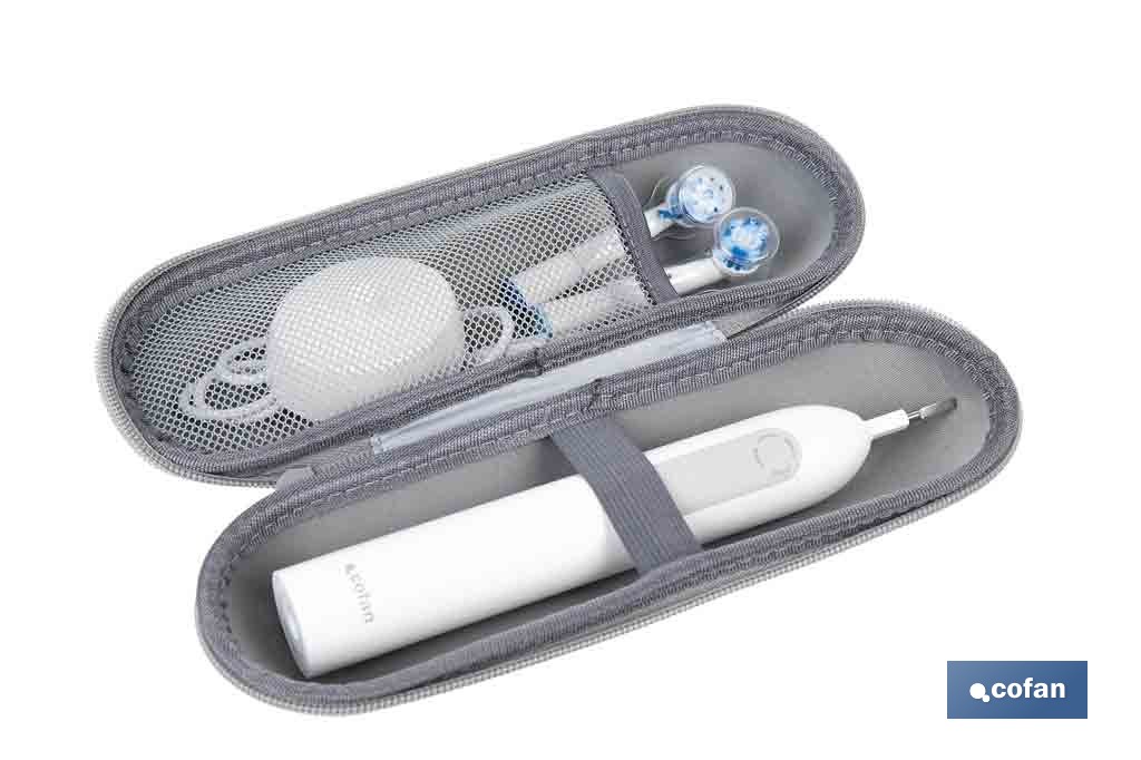 Cepillo de dientes eléctrico recargable | Color blanco con 3 modos de limpieza | Incluye 2 cabezales y estuche de viaje - Cofan