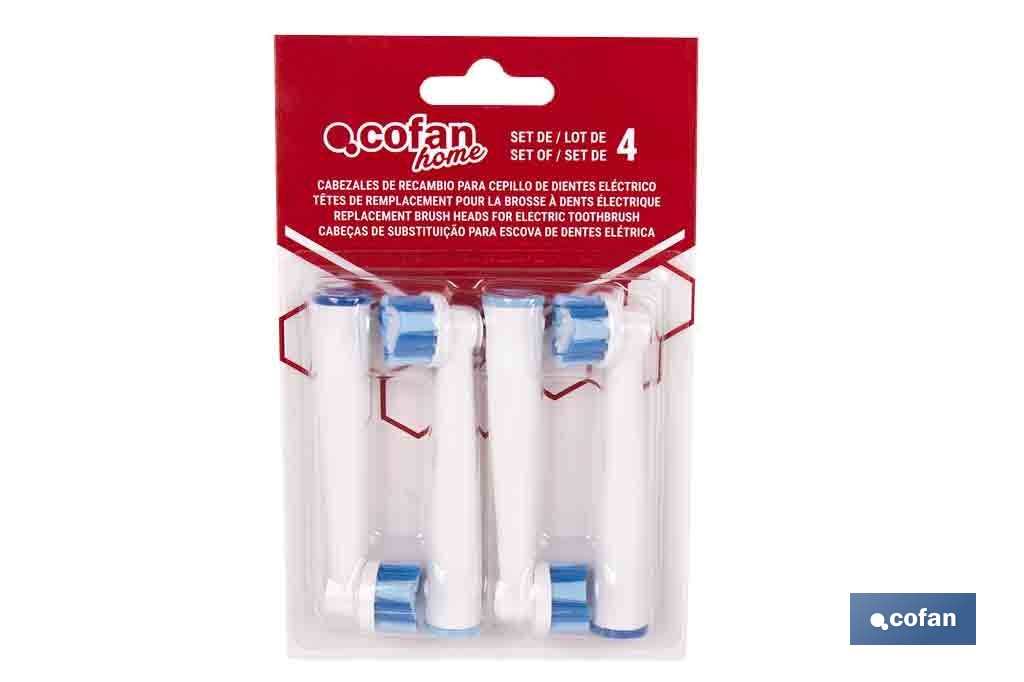 Pack de 4 cabezales de recambio | Cerdas de nylon media dureza | Compatibles con cepillo de dientes eléctrico Cofan - Cofan