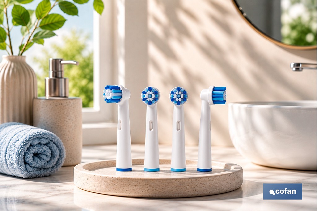 Pack de 4 cabezales de recambio | Cerdas de nylon media dureza | Compatibles con cepillo de dientes eléctrico Cofan - Cofan