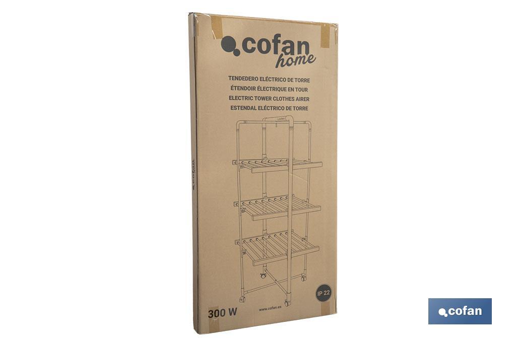 Tendedero eléctrico de torre | 4 ruedas con freno | 300 W de potencia | Tendedero portátil con secado rápido - Cofan