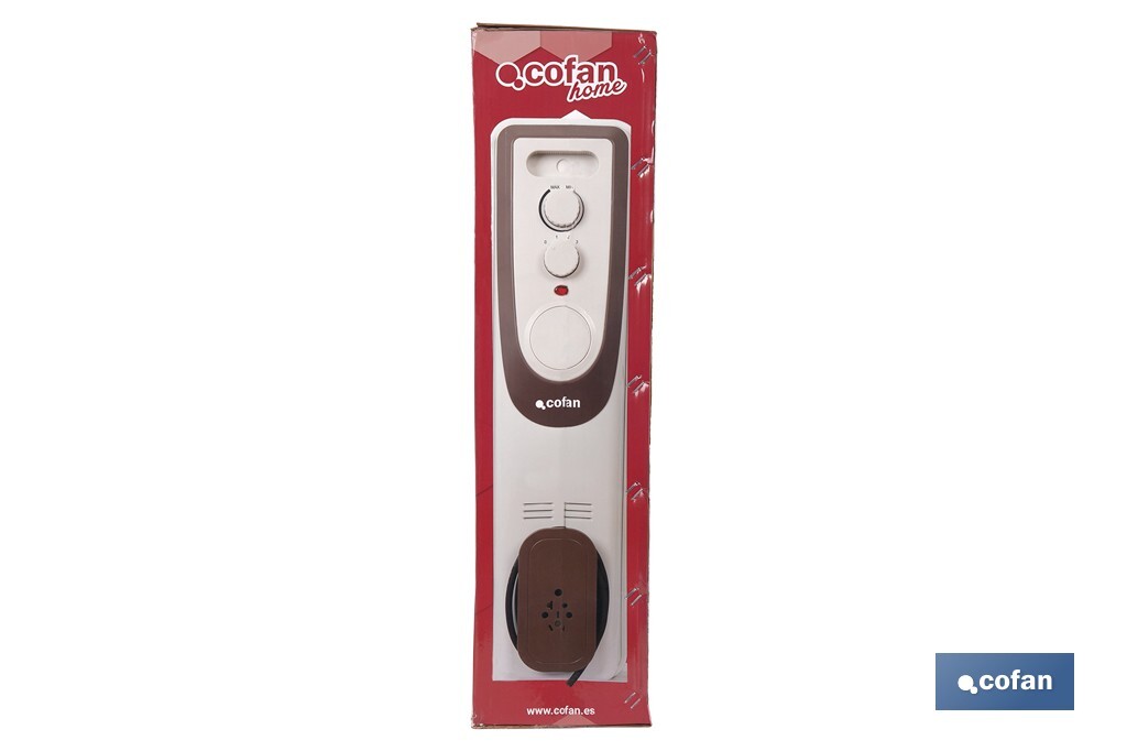 Radiador de aceite 2500 W | Color: blanco | Con 11 elementos y termostato regulable | Seguridad antiincendios y Control antivuelco - Cofan