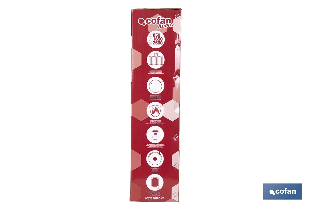 Radiador de aceite 2500 W | Color: blanco | Con 11 elementos y termostato regulable | Seguridad antiincendios y Control antivuelco - Cofan