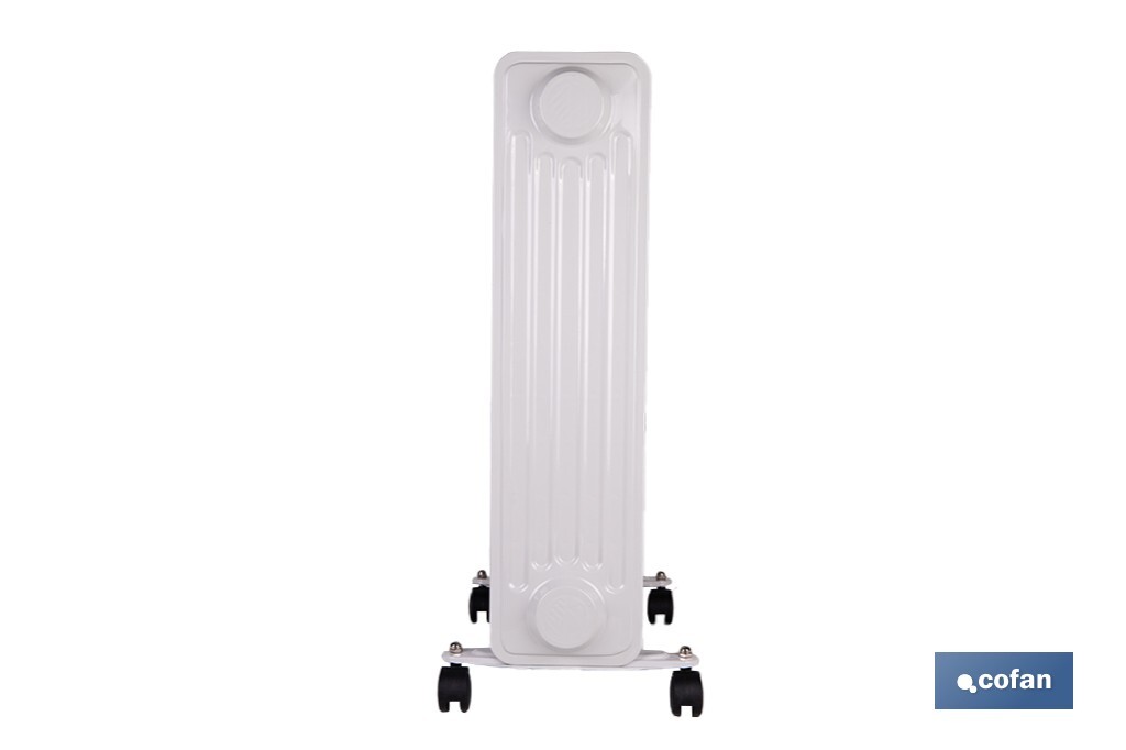 Radiador de aceite 2500 W | Color: blanco | Con 11 elementos y termostato regulable | Seguridad antiincendios y Control antivuelco - Cofan