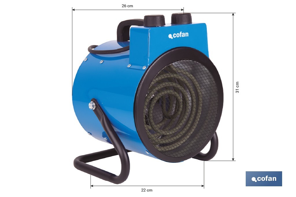 Calefactor industrial | Potencia: 3000 W | Función ventilador | Termostato ajustable | Protección IP24 - Cofan