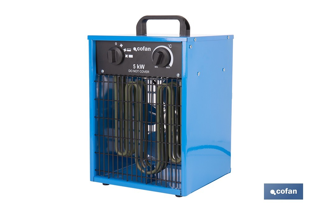 Calefactor eléctrico con enchufe industrial | Potencia: 5000 W | Función ventilador | Enchufe tipo trifásico (5 pines) | Protección IP24 - Cofan