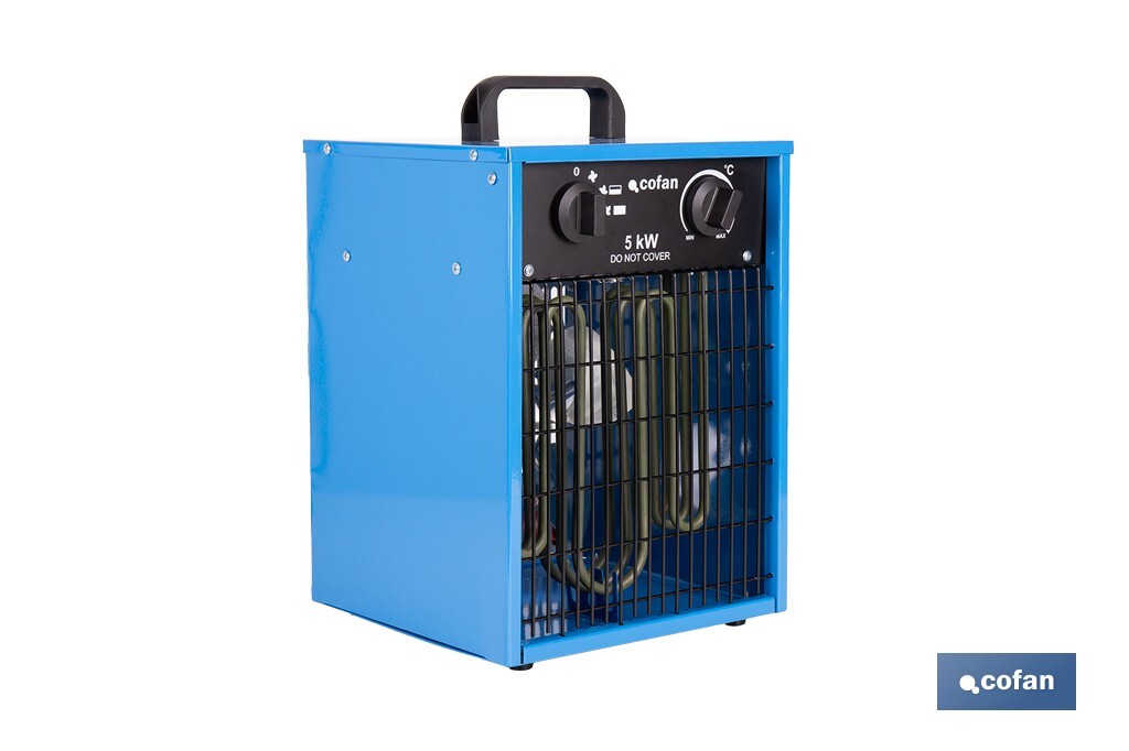 Calefactor eléctrico con enchufe industrial | Potencia: 5000 W | Función ventilador | Enchufe tipo trifásico (5 pines) | Protección IP24 - Cofan