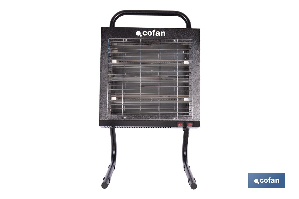 Calefactor de onda corta por infrarrojos | Potencia: 1500/3000 W | Protección IPX4 | Alta eficiencia para entornos de hasta 40 m2 - Cofan