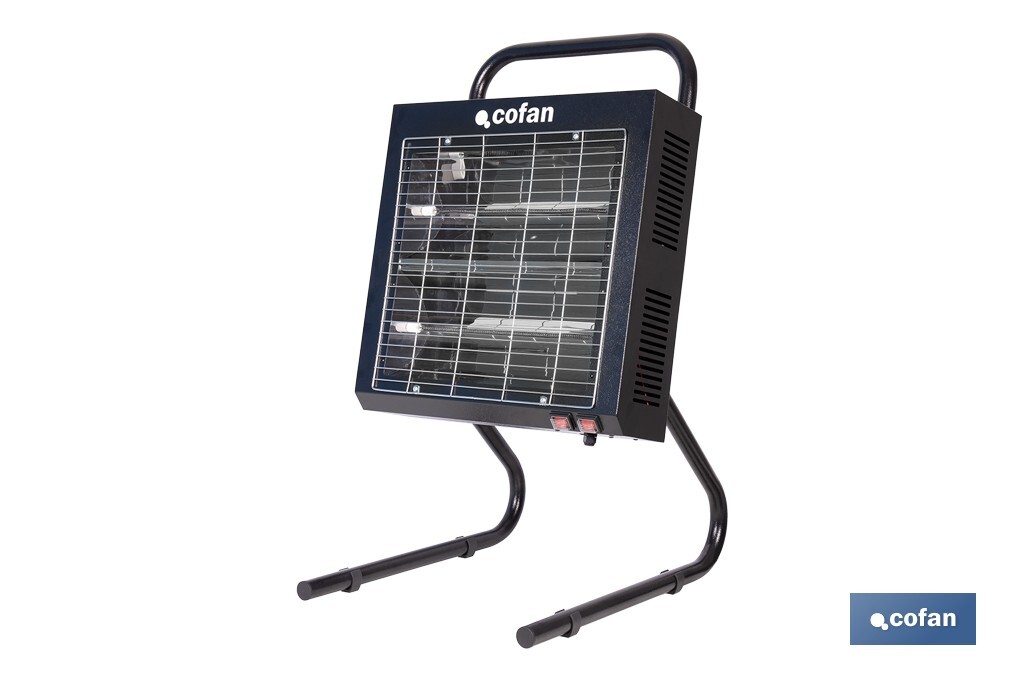 Calefactor de onda corta por infrarrojos | Potencia: 1500/3000 W | Protección IPX4 | Alta eficiencia para entornos de hasta 40 m2 - Cofan