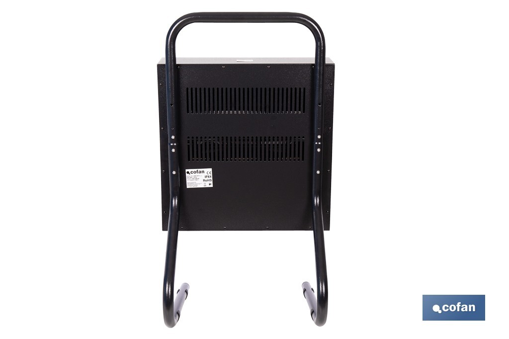 Calefactor de onda corta por infrarrojos | Potencia: 1500/3000 W | Protección IPX4 | Alta eficiencia para entornos de hasta 40 m2 - Cofan