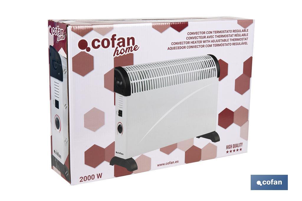 Convector radiante | Potencia: 2000 W | Termostato regulable | Seguridad antivuelco | Ideal para estancias medianas - Cofan