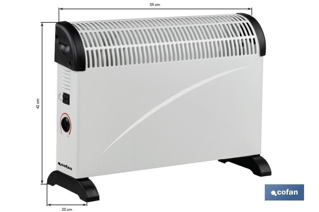 Convector radiante | Potencia: 2000 W | Termostato regulable | Seguridad antivuelco | Ideal para estancias medianas - Cofan