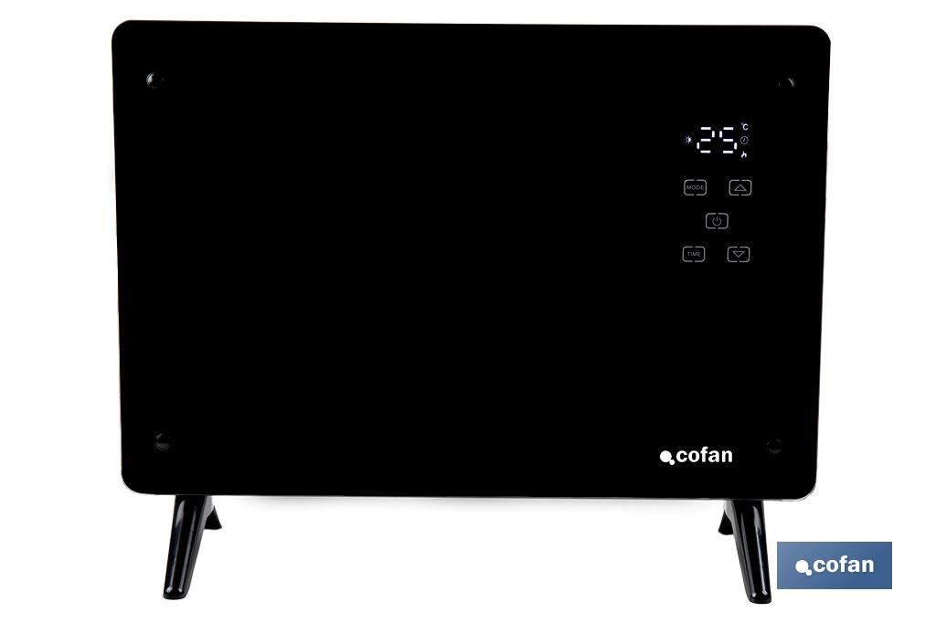 Convector radiante de panel de vidrio | Potencia: 1500 W | Mando a distancia | Control vía app | Compatible con asistente de voz | Temporizador 24 h - Cofan