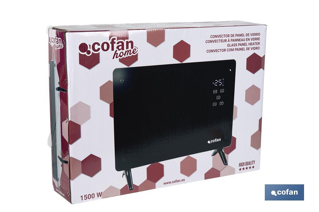 Convector radiante de panel de vidrio | Potencia: 2000 W | Mando a distancia | Control vía app | Compatible con asistente de voz | Temporizador 24 h - Cofan