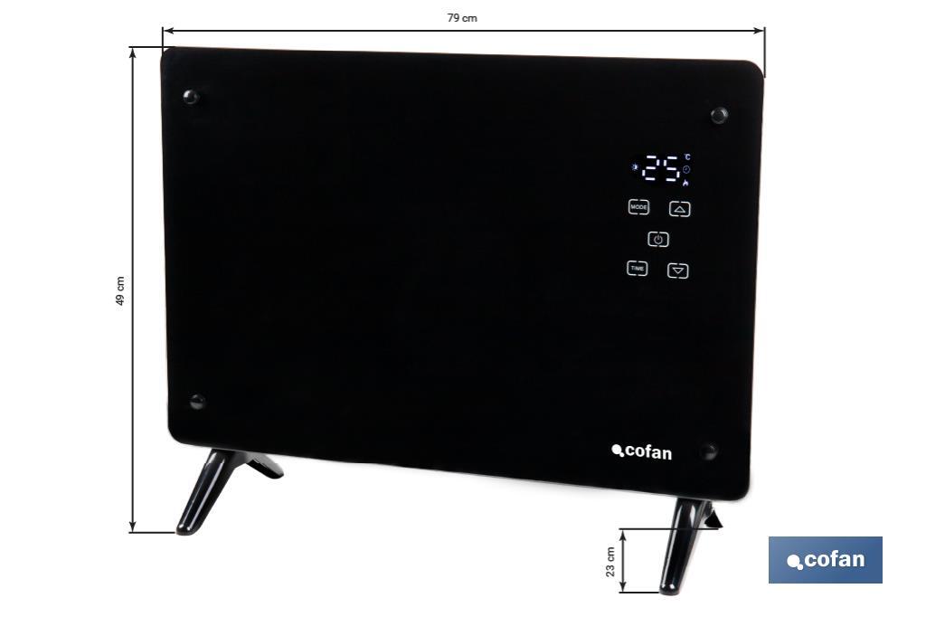 Convector radiante de panel de vidrio | Potencia: 2000 W | Mando a distancia | Control vía app | Compatible con asistente de voz | Temporizador 24 h - Cofan