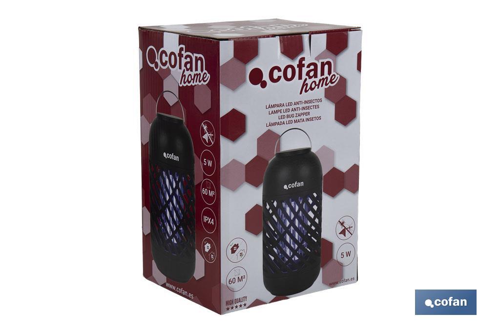 Lámpara LED antiinsectos | Potencia: 5 W | Descarga Eléctrica: 800-1000 V  | Área: 60 m² | Protégete contra los insectos - Cofan