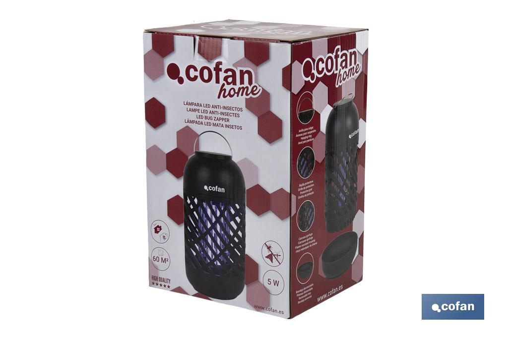Lámpara LED antiinsectos | Potencia: 5 W | Descarga Eléctrica: 800-1000 V  | Área: 60 m² | Protégete contra los insectos - Cofan