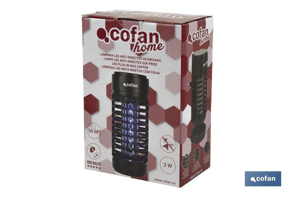 Lámpara LED antiinsectos con enchufe| Potencia: 3 W | Descarga Eléctrica: 1200 V | Área: 50 m² | Protégete contra los insectos - Cofan