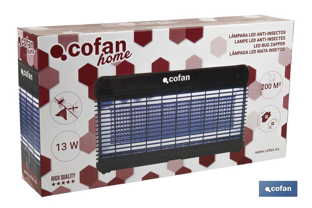 Lámpara LED antiinsectos con enchufe| Potencia: 13 W | Descarga Eléctrica: 4000 V | Área: 200 m² | Protégete contra los insectos - Cofan