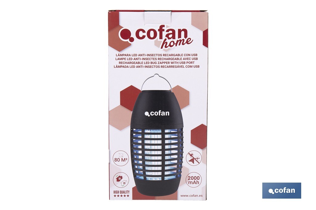 Lámpara LED antiinsectos recargable por USB | Interior y exterior | Cobertura 80 m² | Resistente al agua IPX4 | Luz UV de alta potencia | Ideal para camping, barbacoa y jardín - Cofan