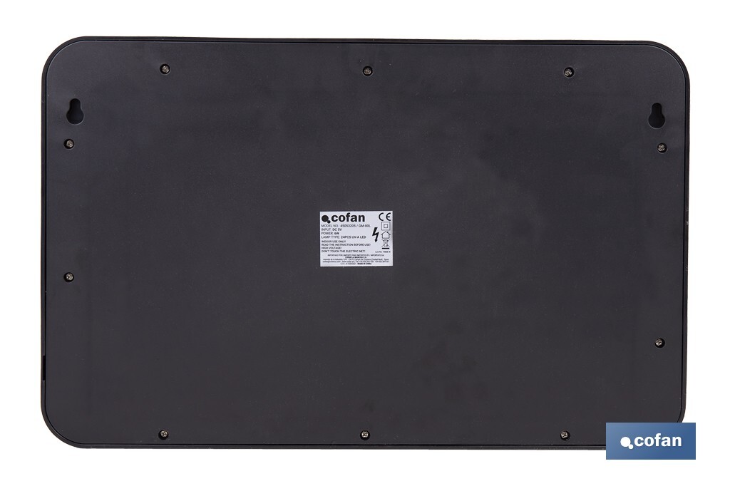 Lámpara LED antiinsectos para Interior | Potencia: 6 W | Cobertura 150 m² | Luz UV-A Dual 365+395 nm | Alimentación: USB | Montaje en Pared - Cofan