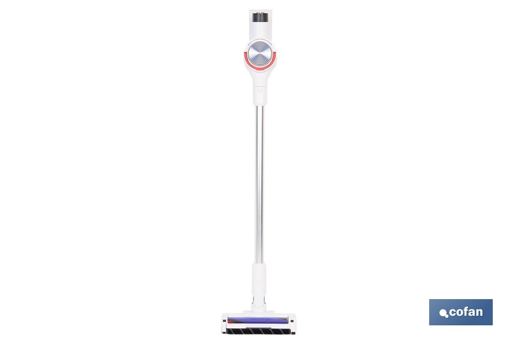Aspirateur électrique sans fil | Puissance d'aspiration : 180 AW | Puissance cyclonique : 32 kPa | Support mural inclus | 4 vitesses | Filtre HEPA lavable | Batterie au lithium : 25,9 V | Couleur : blanc - Cofan