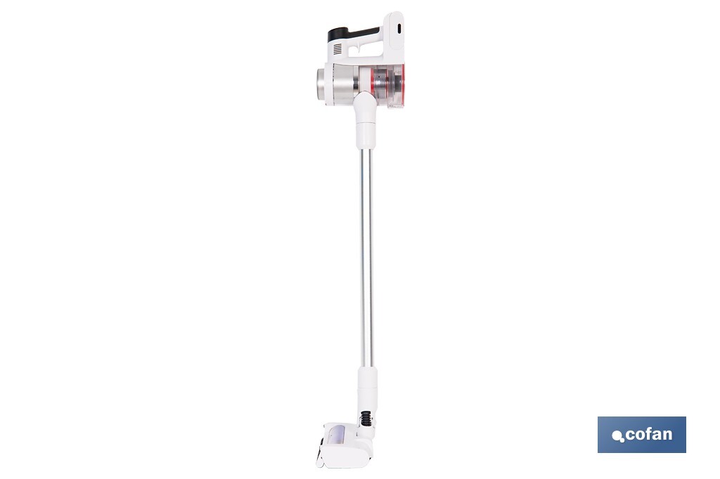 Aspirateur électrique sans fil | Puissance d'aspiration : 180 AW | Puissance cyclonique : 32 kPa | Support mural inclus | 4 vitesses | Filtre HEPA lavable | Batterie au lithium : 25,9 V | Couleur : blanc - Cofan