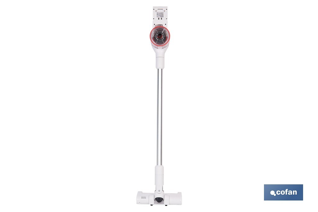 Aspirateur électrique sans fil | Puissance d'aspiration : 180 AW | Puissance cyclonique : 32 kPa | Support mural inclus | 4 vitesses | Filtre HEPA lavable | Batterie au lithium : 25,9 V | Couleur : blanc - Cofan