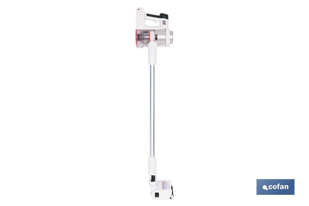 Aspirateur électrique sans fil | Puissance d'aspiration : 180 AW | Puissance cyclonique : 32 kPa | Support mural inclus | 4 vitesses | Filtre HEPA lavable | Batterie au lithium : 25,9 V | Couleur : blanc - Cofan