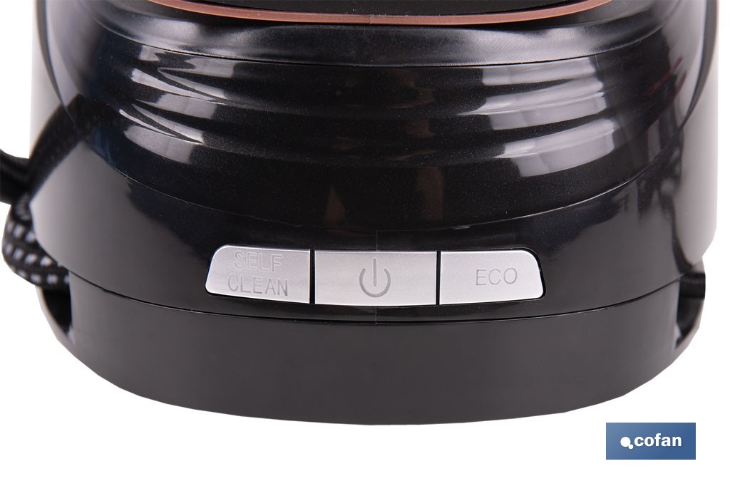 Centro de planchado con depósito de agua extraíble 1,5 litros | Potencia: 3100 W y 8 bares | Suela de cerámica y función de autolimpieza - Cofan