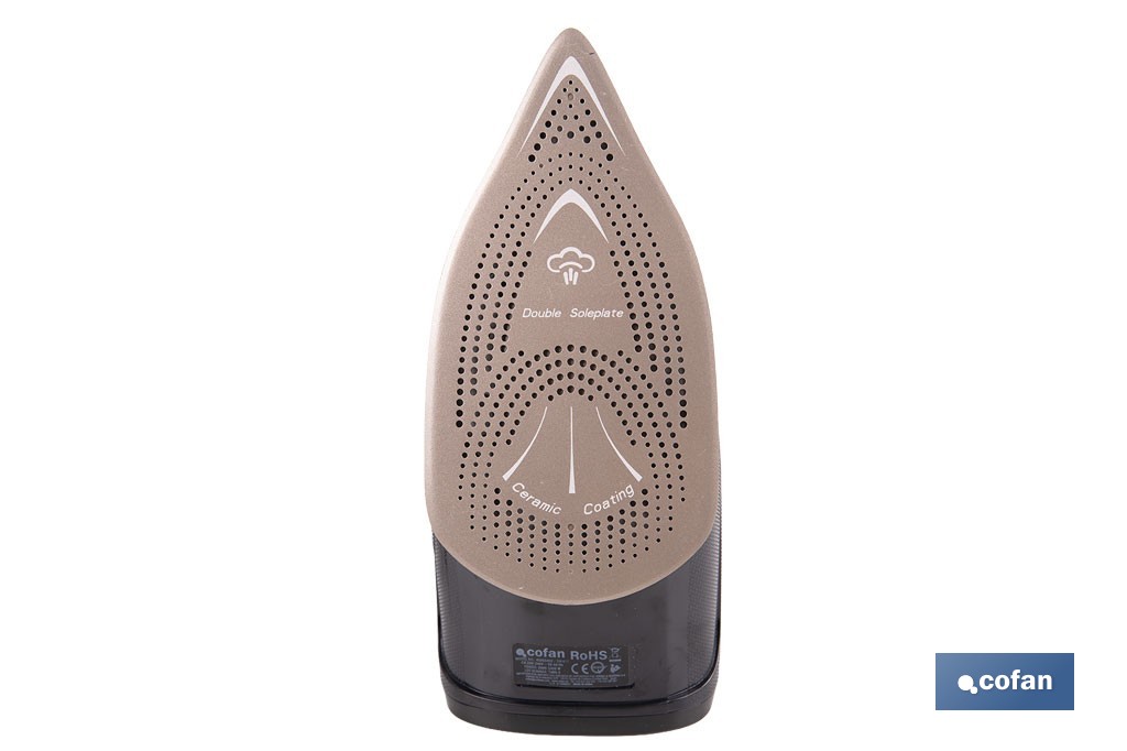 Plancha de vapor con suela de cerámica de doble capa | Potencia de 2400 W y depósito de 300 ml | Función vapor vertical y termostato ajustable - Cofan