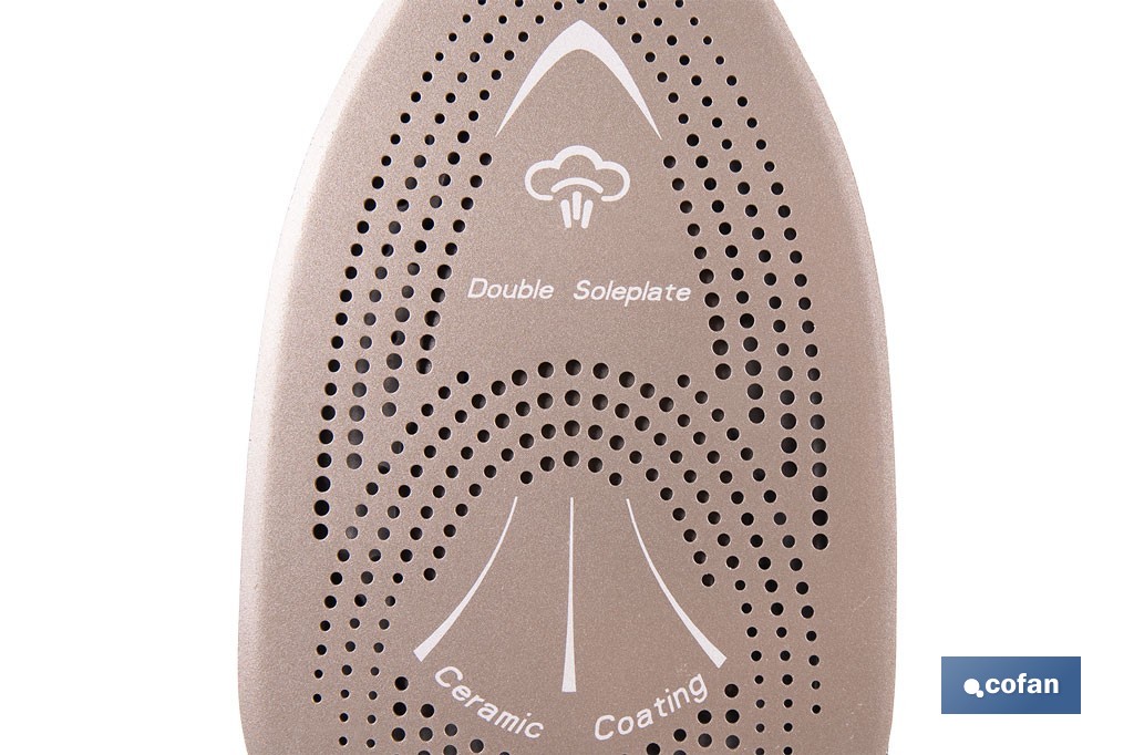 Plancha de vapor con suela de cerámica de doble capa | Potencia de 2400 W y depósito de 300 ml | Función vapor vertical y termostato ajustable - Cofan
