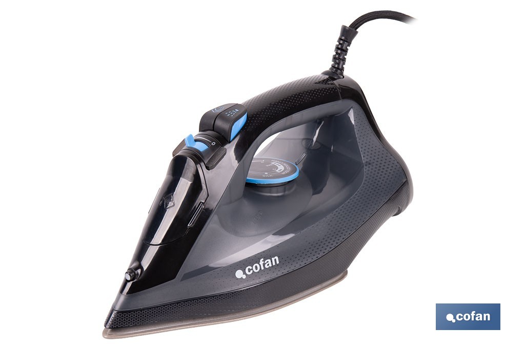 Plancha de vapor con suela de cerámica de doble capa | Potencia de 2400 W y depósito de 300 ml | Función vapor vertical y termostato ajustable - Cofan