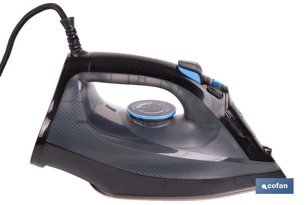 Plancha de vapor con suela de cerámica de doble capa | Potencia de 2400 W y depósito de 300 ml | Función vapor vertical y termostato ajustable - Cofan