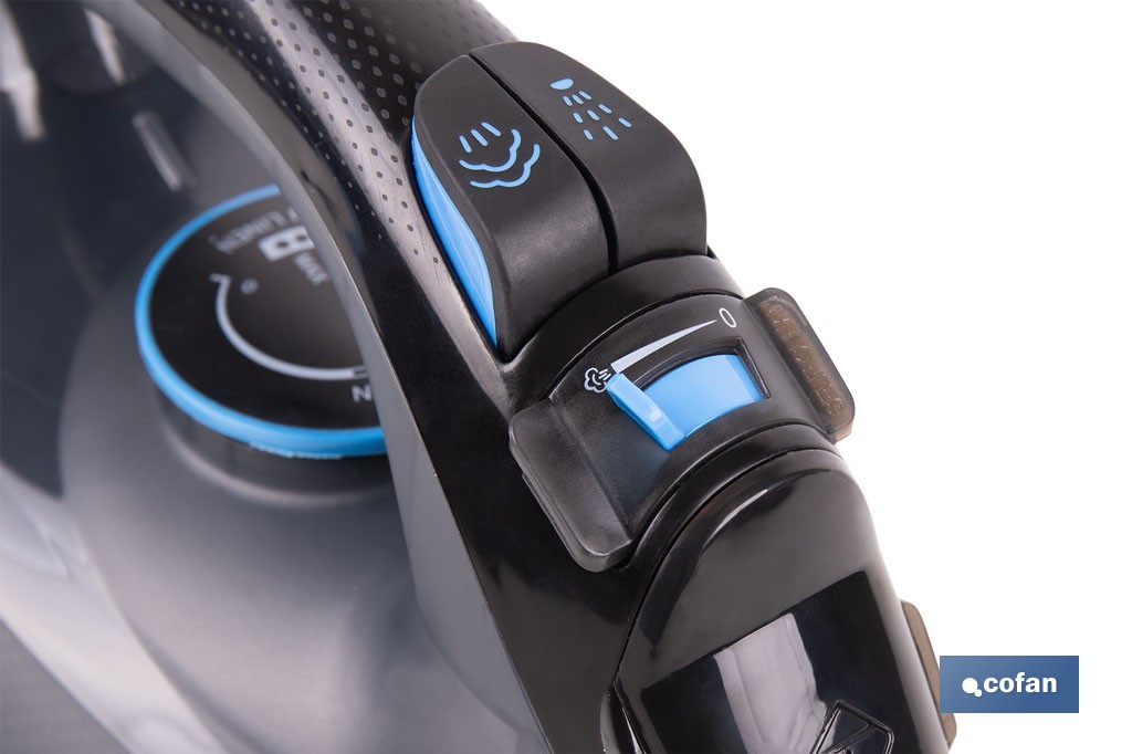 Plancha de vapor con suela de cerámica de doble capa | Potencia de 2400 W y depósito de 300 ml | Función vapor vertical y termostato ajustable - Cofan