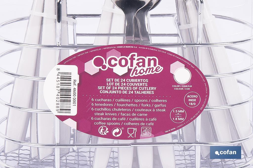 Set de 24 cubiertos de acero Inoxidable | Diferentes colores | Diseño Moderno y Funcional - Cofan