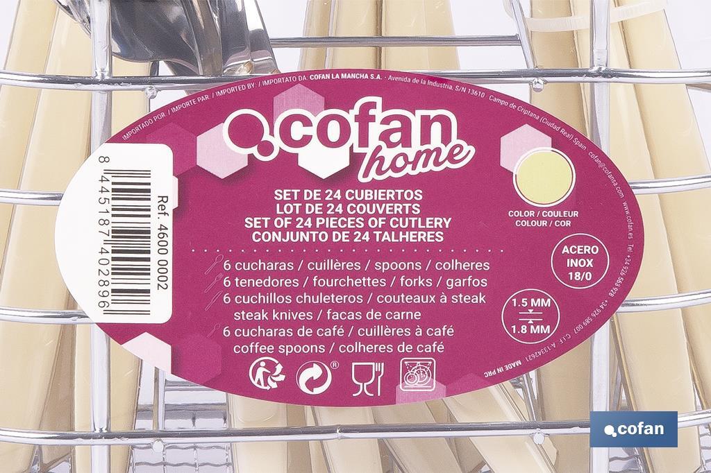 Set de 24 cubiertos de acero Inoxidable | Diferentes colores | Diseño Moderno y Funcional - Cofan