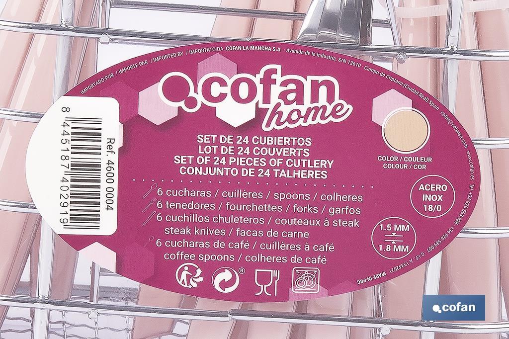 Set de 24 cubiertos de acero Inoxidable | Diferentes colores | Diseño Moderno y Funcional - Cofan