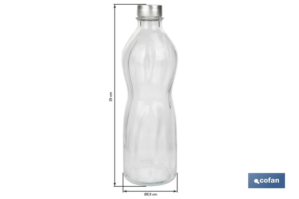 Botella de vidrio transparente con tapón de acero inoxidable | Capacidad: 1 litro - Cofan