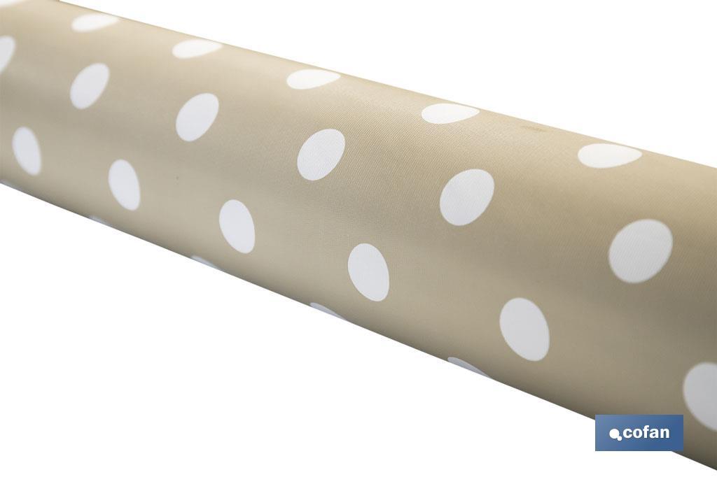 Nappe antitache | Couleur beige avec une conception en motifs de pois blancs | Matériaux : vinyle et polyester | Imperméable | Facile à nettoyer | Disponible en différentes dimensions - Cofan