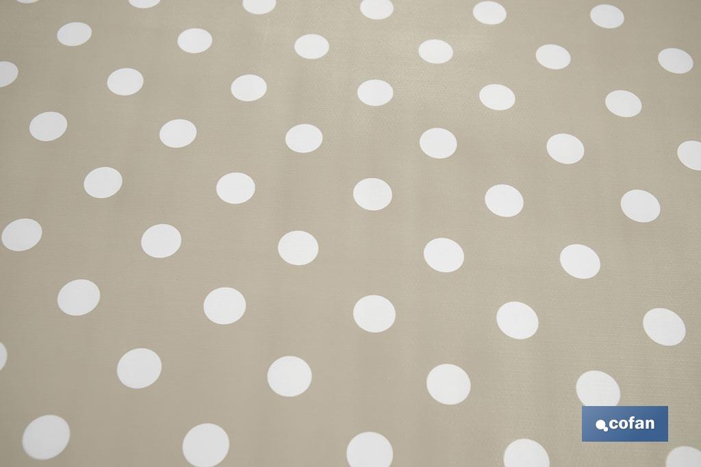 Nappe antitache | Couleur beige avec une conception en motifs de pois blancs | Matériaux : vinyle et polyester | Imperméable | Facile à nettoyer | Disponible en différentes dimensions - Cofan