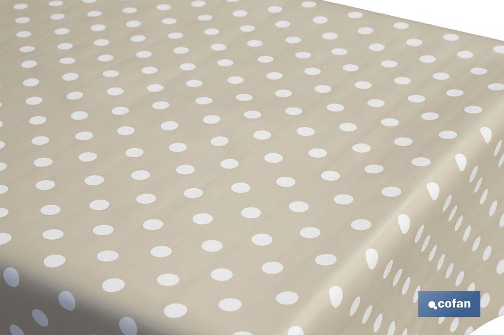 Nappe antitache | Couleur beige avec une conception en motifs de pois blancs | Matériaux : vinyle et polyester | Imperméable | Facile à nettoyer | Disponible en différentes dimensions - Cofan