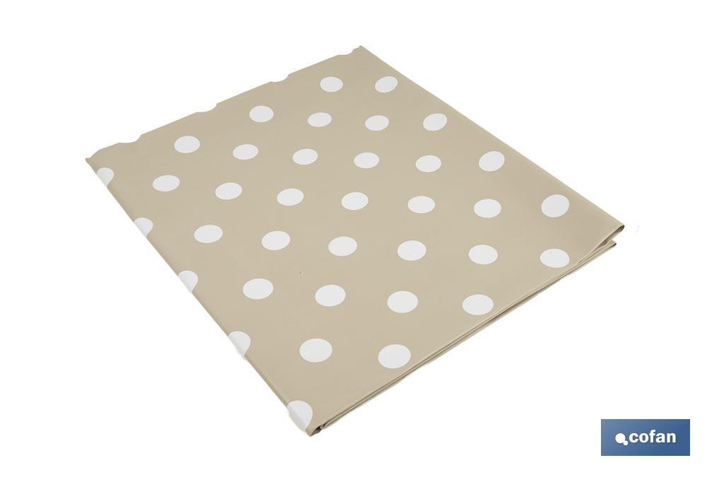 Nappe antitache | Couleur beige avec une conception en motifs de pois blancs | Matériaux : vinyle et polyester | Imperméable | Facile à nettoyer | Disponible en différentes dimensions - Cofan