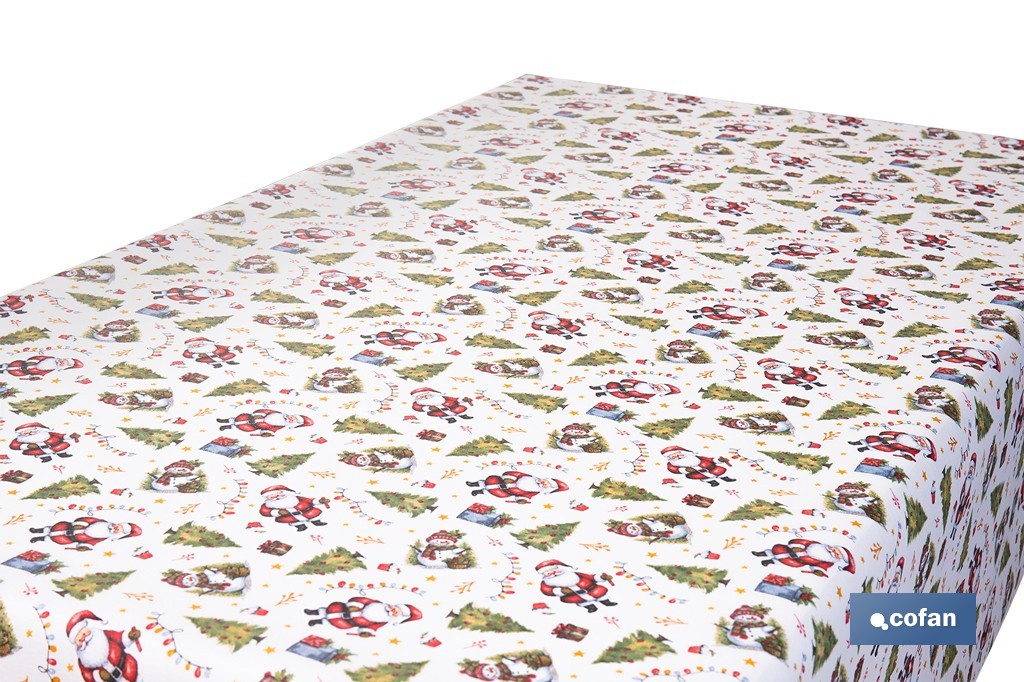 Rollo de mantel resinado antimanchas con Árboles de Navidad y regalos | Materiales: 75 % algodón y 25 % poliéster | Diseño navideño, fácil de limpiar - Cofan