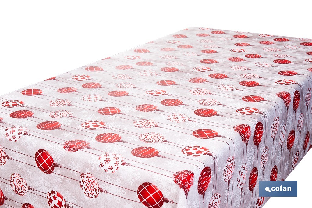 Rollo de mantel resinado antimanchas con bolas de Navidad | Materiales: 75 % algodón y 25 % poliéster | Diseño navideño, fácil de limpiar - Cofan