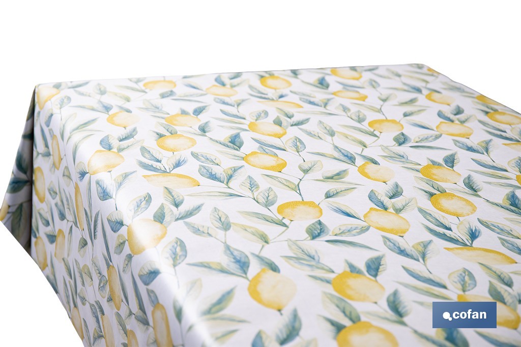 Rollo de hule estampado limones | Materiales: polipropileno y PVC | Gran resistencia a líquidos y manchas | Fácil limpieza | Medidas 1,40 x 20 m - Cofan
